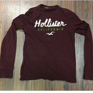 Hollister California Burgundy Long Sleeve Cotton T Shirt Chest 32" Small Unisex